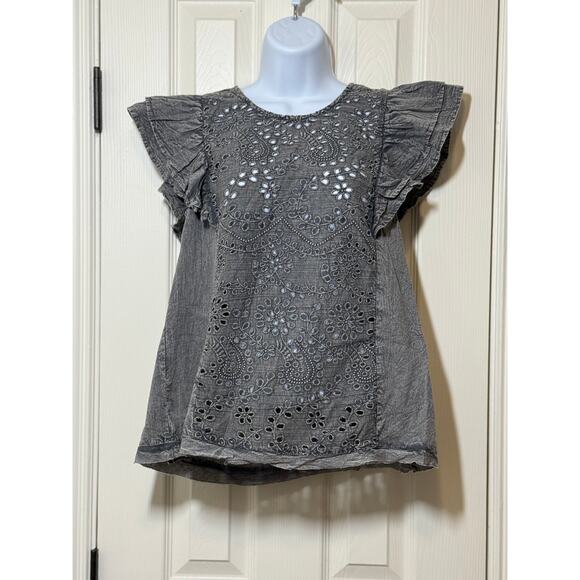 Bohera Eyelet Flutter Sleeve Blouse Medium NWT | Boho Cottagecore Feminine Gray - Picture 1 of 7